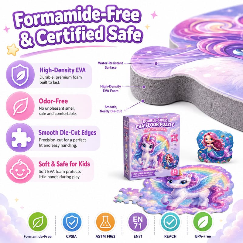 Double-Sided Unicorn & Mermaid EVA Foam Floor Puzzle printing detail
