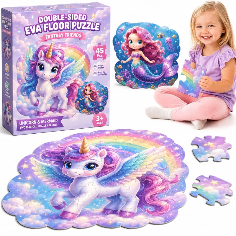 Double-Sided Unicorn & Mermaid EVA Foam Floor Puzzle front view