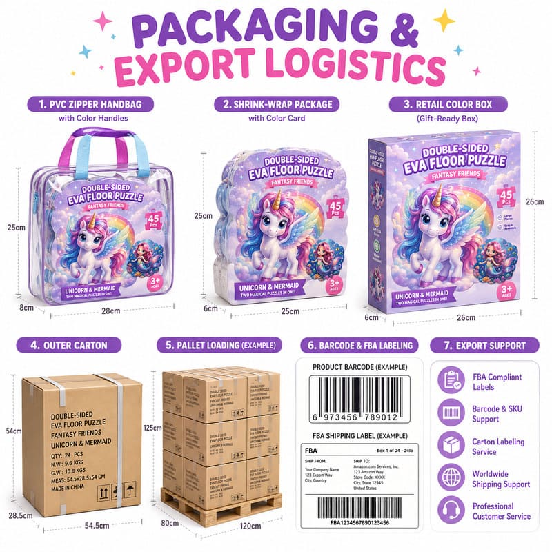 Double-Sided Unicorn & Mermaid EVA Foam Floor Puzzle piece shape detail