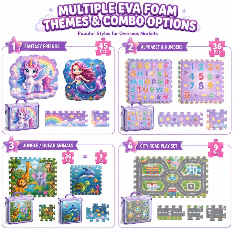 Double-Sided Unicorn & Mermaid EVA Foam Floor Puzzle custom artwork detail