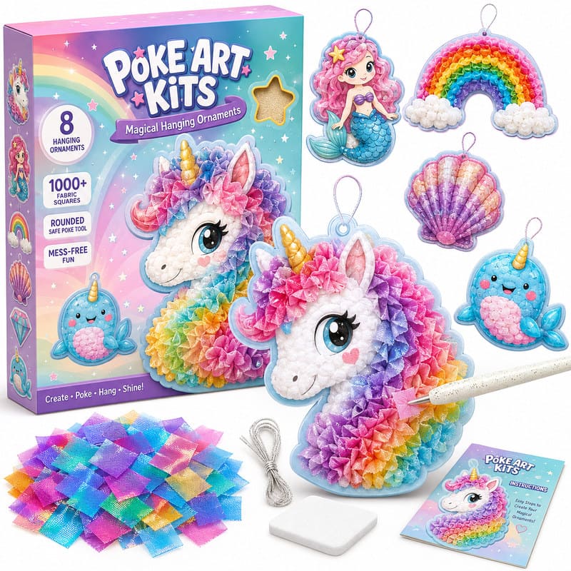 Unicorn & Rainbow Poke Art Kit front view