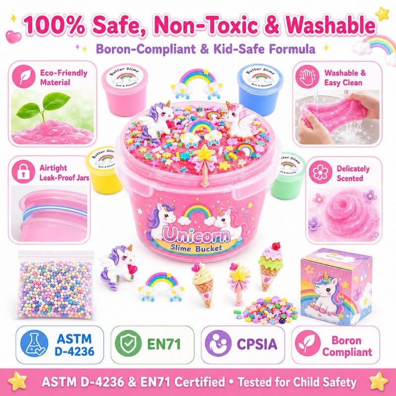 Unicorn Slime Bucket Set color and texture detail