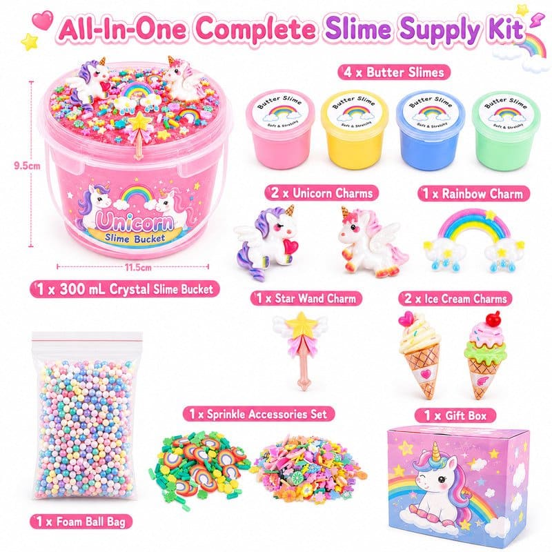 Unicorn Slime Bucket Set kit contents view