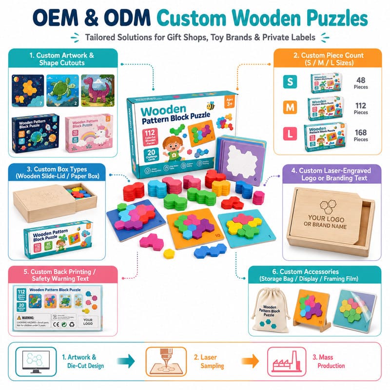 Wooden Pattern Block Puzzle Set board and material detail