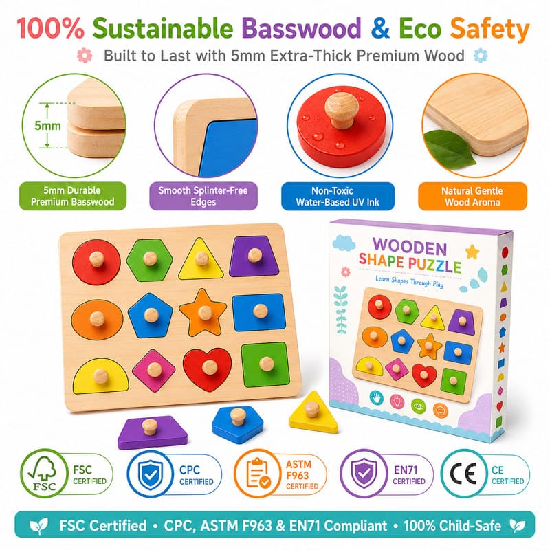 Wooden Shape Peg Puzzle Set printing detail