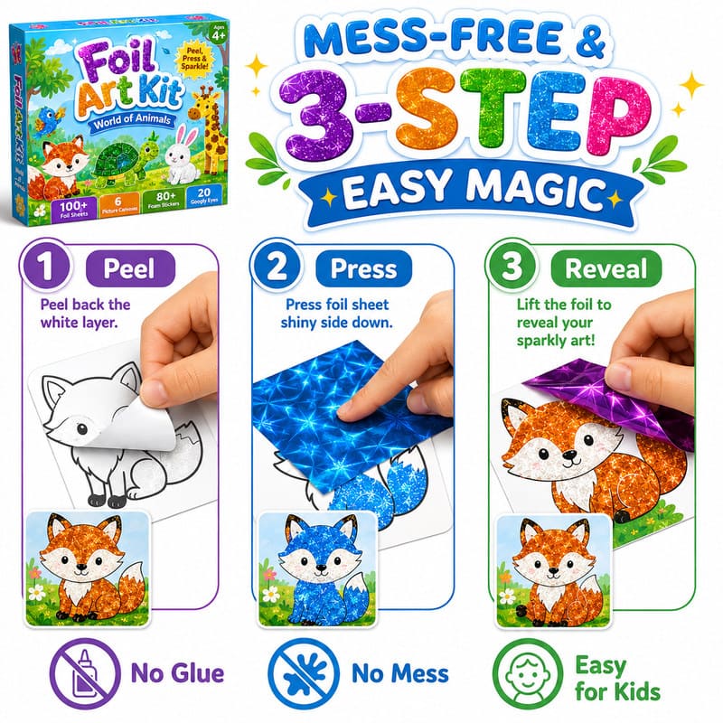 World of Animals Foil Art Kit size and dimensions