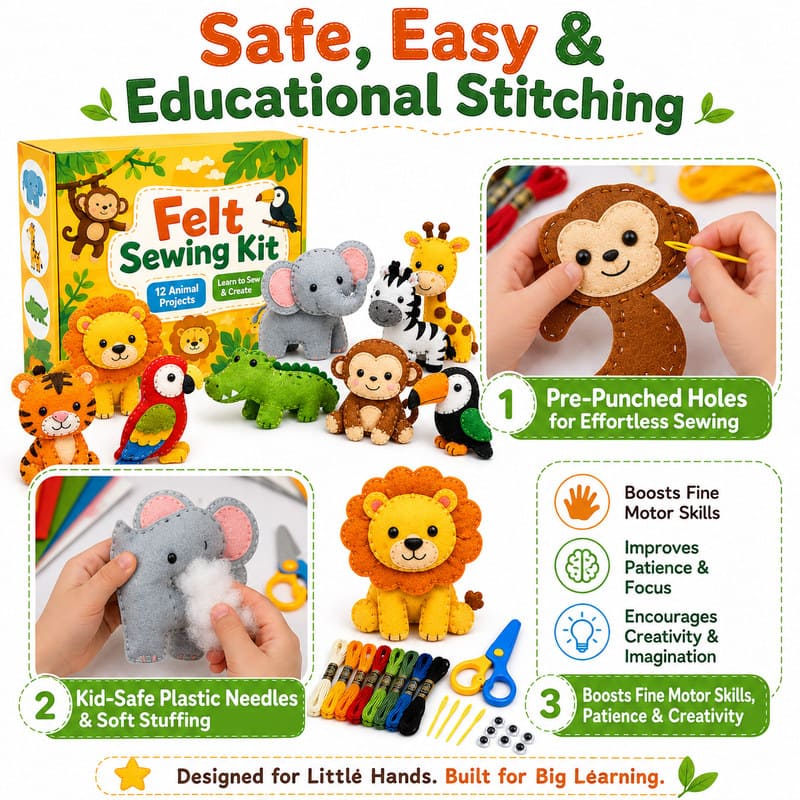 Zoo Animal Felt Sewing Kit size and dimensions