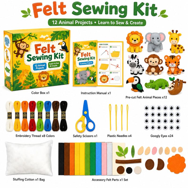 Zoo Animal Felt Sewing Kit kit contents view
